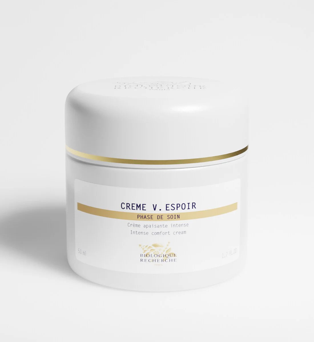 Biologique Recherche Creme V. Espoir jar; hydrates, visibly brightens, cleanses, protects skin barrier.